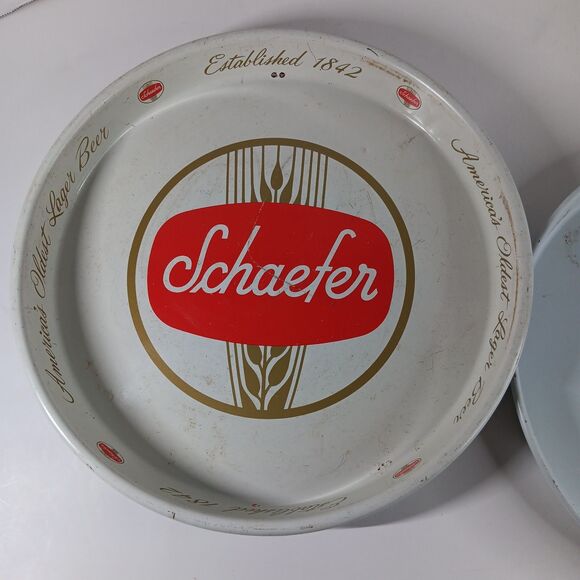 Schaefer Beer Serve Tray Lot Round Metal Vtg 12" 13" Inch Bar Breweriana Decor - Picture 4 of 12